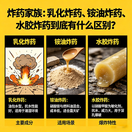 江川炸药家族：乳化炸药、铵油炸药、水胶炸药到底有什么区别？